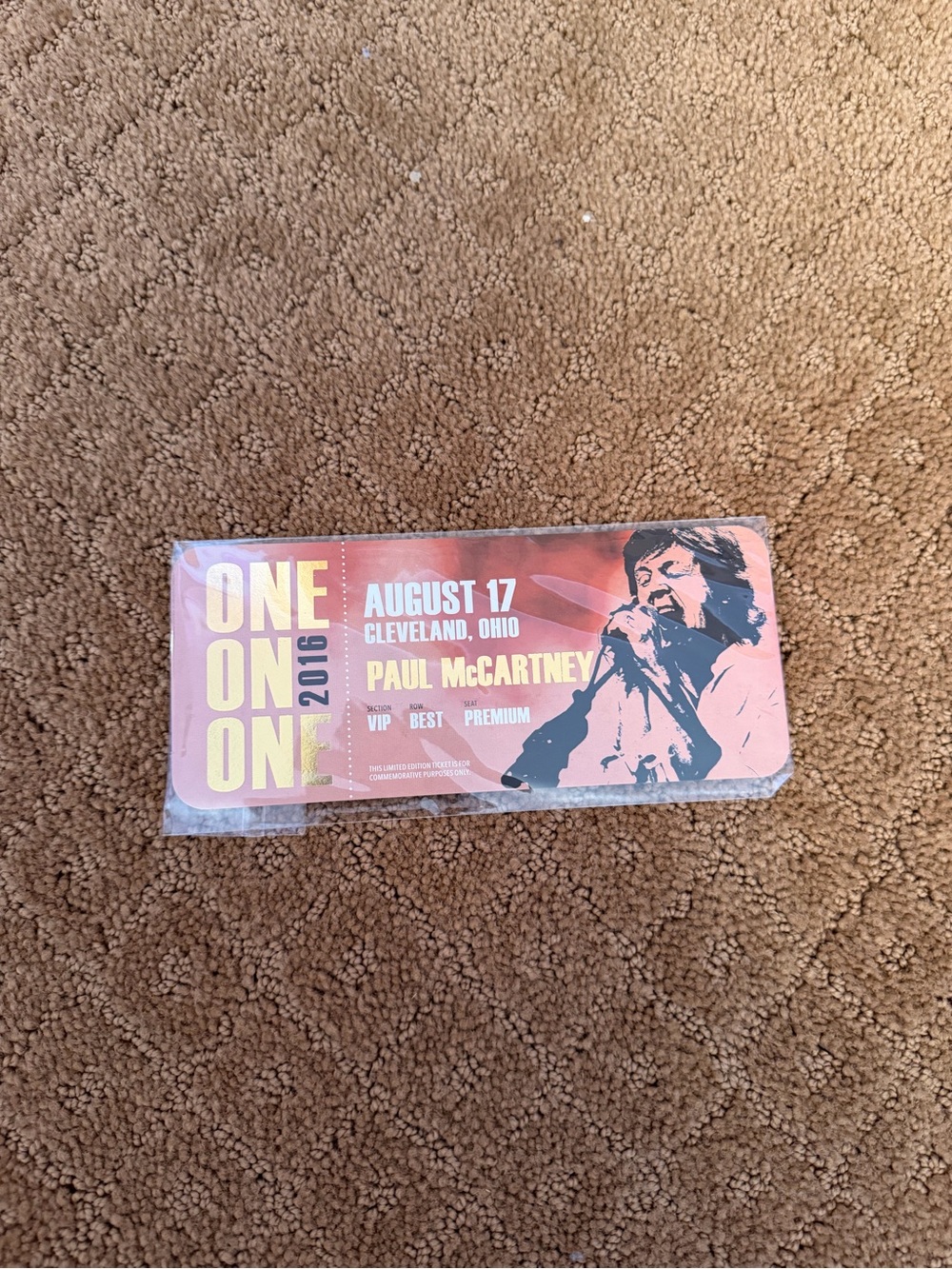 Paul McCartney “One On One” 2016 Cleveland Ohio VIP Ticket